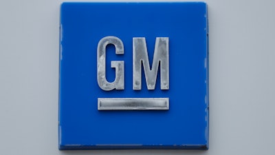 A GM logo is shown at the General Motors Detroit-Hamtramck Assembly plant in Hamtramck, Mich., Jan. 27, 2020.