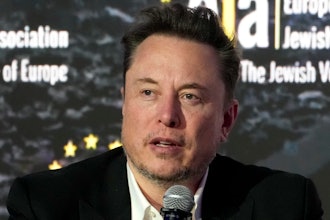Tesla and SpaceX CEO Elon Musk addresses the European Jewish Association's conference, Jan. 22, 2024, in Krakow, Poland.