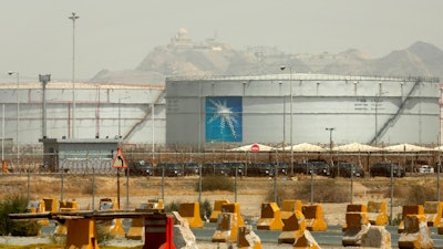 Storage tanks are seen at the North Jiddah bulk plant, an Aramco oil facility, in Jiddah, Saudi Arabia, on March 21, 2021.