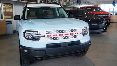 A Ford Bronco is displayed at a Gus Machado Ford dealership on Jan. 23, 2023, in Hialeah, Fla.