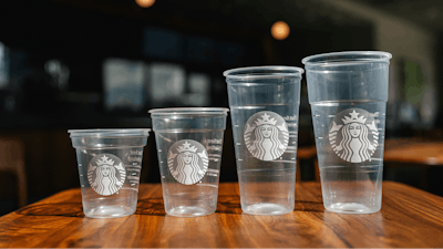 This photo provided by Starbucks shows a new version of the company's cold cup which is said to be made with up to 20% less plastic.