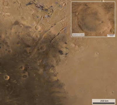 The Mars Jezero Crater, which scientists are searching for signs of ancient bacteria.