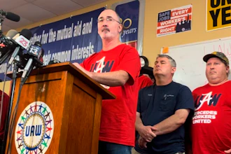 United Auto Workers President Shawn Fain speaks to reporters in Tuscaloosa, Ala., on Friday, May 17, 2024, after workers at two Alabama Mercedes-Benz factories voted overwhelmingly against joining the UAW.