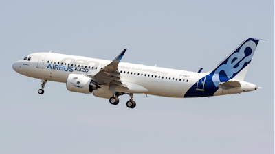 The new Airbus A320neo takes off for its first test flight at Toulouse-Blagnac airport, southwestern France, Thursday, Sept. 25, 2014.