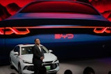 The BYD Qin L Dmi is unveiled during Auto China 2024 in Beijing, April 25, 2024.