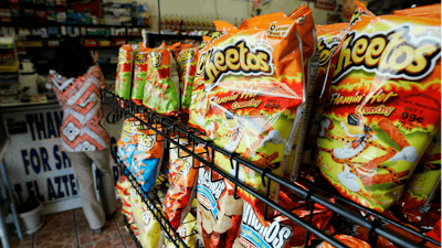 Flamin' Hot Cheetos are pictured near the front door of La Azteca Market in South Los Angeles, Aug. 22, 2008.
