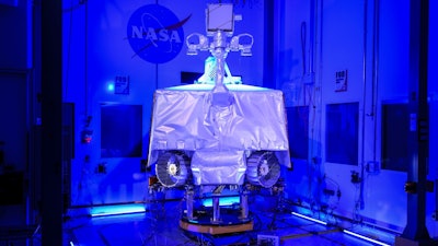 NASA's VIPER sits assembled inside the cleanroom at the agency's Johnson Space Center.