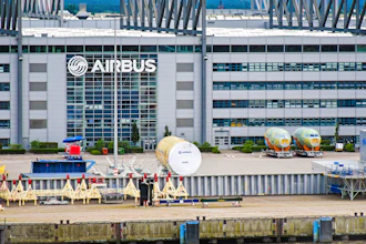 Exterior view of the Airbus factory in Hamburg-Finkenwerder.