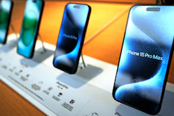 Apple iPhone 15 ProMax phones are shown in an Apple store in Pittsburgh.