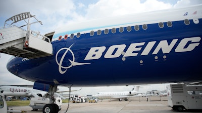 The Boeing 777X airplane is shown at the Paris Air Show in Le Bourget, north of Paris, France.
