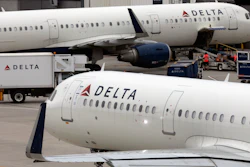 A Delta Air Lines plane leaves the gate at Logan International Airport in Boston.