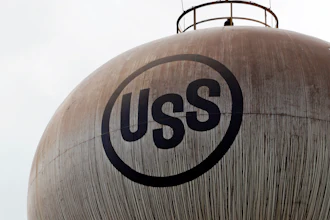 A U.S. Steel logo is seen on a water tower, May 2, 2019, at U.S. Steel's Edgar Thomson Works in Braddock, Pa.