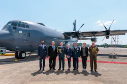 The delivery of the RNZAF's first of five C-130J Super Hercules airlifters.
