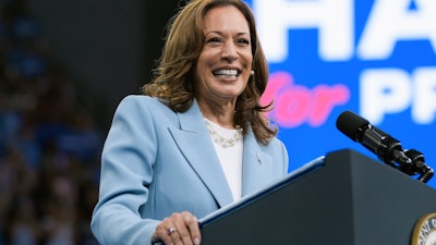 Vice President Kamala Harris speaks during a campaign rally, Tuesday, July 30, 2024, in Atlanta.