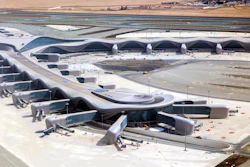 Aerial view of International Zayed International Airport Abu Dhabi. United Arab Emirates.