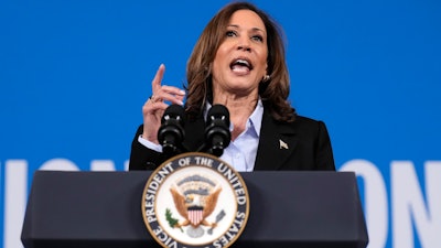 Vice President Kamala Harris at a campaign event at Northwestern High School, Detroit, Sept. 2, 2024.