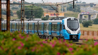 A newly launched Passenger Rail Agency of South Africa train traveling from Johannesburg to Naledi in Soweto, South Africa, Feb. 8, 2023.