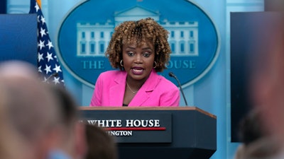 White House press secretary Karine Jean-Pierre during the daily briefing at the White House, Sept. 12, 2024.