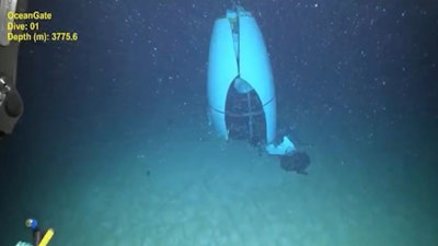 This June 2023 image provided by Pelagic Research Services shows remains of the Titan submersible on the floor of the Atlantic Ocean.