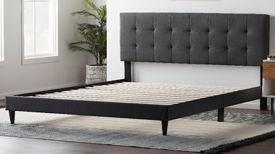 This photo provided by the Consumer Product Safety Commission shows a Lucid Platform Bed with an upholstered square tufted headboard that is being recalled across the U.S. and Canada.