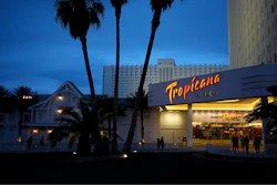 People walk outside of the Tropicana hotel-casino Thursday, March 28, 2024, in Las Vegas.