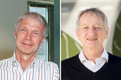This photo combo shows the 2024 Nobel Prize winners in Physics, professor John Hopfield, left, of Princeton University, and professor Geoffrey Hinton, of the University of Toronto, Tuesday, Oct. 8, 2024.