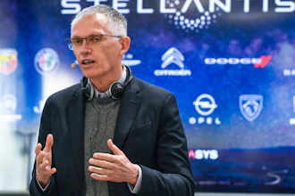 Stellantis CEO Carlos Tavares speaks during a news conference following a meeting with unions, March 31, 2022, in Turin, Italy.