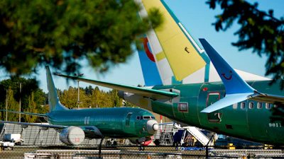Unpainted Boeing 737 Max aircraft are seen on Sept. 24, 2024, at the company's facilities in Renton, Wash.