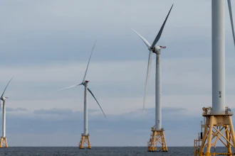 Turbines operate at the Block Island Wind Farm, Dec. 7, 2023, off the coast of Block Island, R.I.