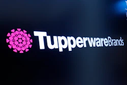 The logo for Tupperware Brands appears above a trading post on the floor of the New York Stock Exchange on Oct. 30, 2019.