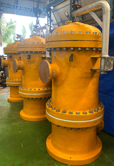 Industries can save approximately half the cost or more when the strainer’s intake vessels and piping are built with FRP and only the internals are constructed with super duplex