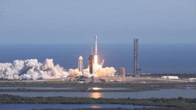 A SpaceX Falcon Heavy rocket carrying NASA’s Europa Clipper spacecraft lifts off from Launch Complex 39A at NASA’s Kennedy Space Center in Florida.