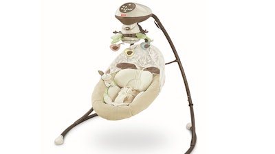 This photo provided by the U.S. Consumer Product Safety Commission shows an example of a Fisher-Price Snuga Swing being recalled Friday, Oct. 11, 2024, following the death of five infants.