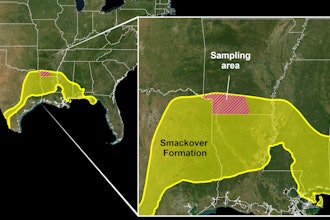 Map of the U.S. showing inset with a shaded area indicating Smackover Formation and Sampling area.