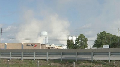 In this image taken from video from WSB-TV, smoke rises from the roof of a BioLab plant, Sunday, Sept. 29, 2024, in Conyers, Ga.