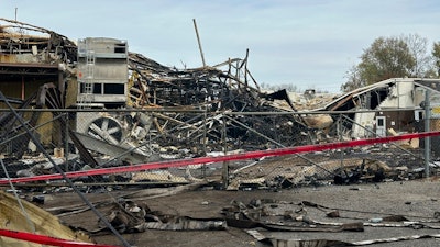The area is closed off showing damage from an explosion at the Givaudan Color Sense plant in Louisville, Ky. on Wednesday, Nov. 13, 2024.
