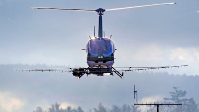 A Rotor Technologies unmanned semi-autonomous helicopter over Intervale Airport, Henniker, N.H., Nov. 11, 2024.