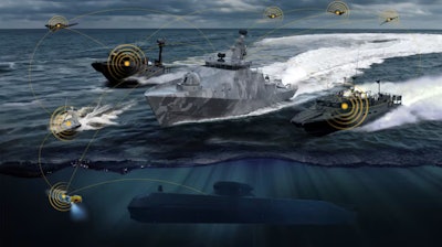 Autonomous naval vessel rendering.