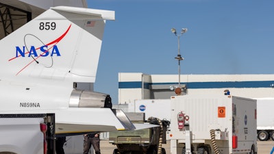 The X-59 undergoes initial engine run testing in Palmdale, Calif.