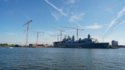 This June 20, 2022, photo shows the General Dynamics NASSCO Shipyard in Norfolk, Virginia.