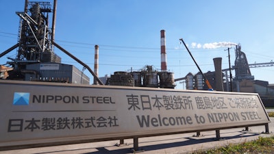 'Welcome to Nippon Steel' sign in front of Blast Furnace No. 1 at Nippon Steel's Kashima Plant in Kashima, Japan on Friday, Dec. 6, 2024.