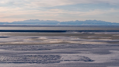 The Kaktovik Lagoon and the Brooks Range mountains of the Arctic National Wildlife Refuge are seen in the distance, Tuesday, Oct. 15, 2024, in Kaktovik, Alaska.