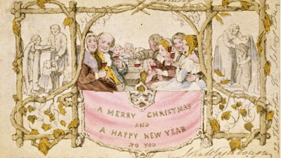 The first Christmas card with the words 'A Merry Christmas and A Happy New Year to You.'