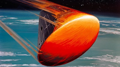 As this illustration of the Apollo VIII command module reentering Earth shows, heat shields protect the crew capsule from high temperatures.