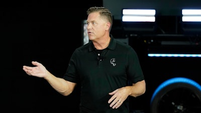 Tim Kuniskis, head of Dodge Brand talks about the Dodge Charger Daytona SRT concept before its unveiling on Aug. 17, 2022, in Pontiac, Mich.