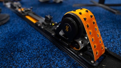 E-SKIMO showcases the first electrical assisted e-ski mountaineering device, which has a removable belt to help propel your ascent and with it removed, you can descend like on a regular ski, during 2025 CES Unveiled, Sunday, Jan. 5, 2025, in Las Vegas.