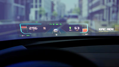 A Holographic Windshield display is projected on the windshield of a car at the Hyundai Mobis booth during the CES tech show Tuesday, Jan. 7, 2025, in Las Vegas.