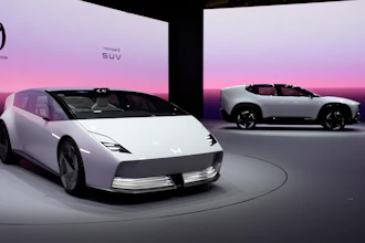 The Honda 0 SUV, right, and Honda 0 Saloon EV prototypes are on display at the Honda booth during the CES tech show Tuesday, Jan. 7, 2025, in Las Vegas.