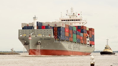 The Hong Kong-flagged container ship ASL Bauhinia off Melbourne, Australia, Nov. 13, 2022.