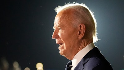 President Joe Biden speaks after greeting reporter Evan Gershkovich, Alsu Kurmasheva and Paul Whelan at Andrews Air Force Base, Md., following their release as part of a 24-person prisoner swap between Russia and the United States, Aug. 1, 2024.